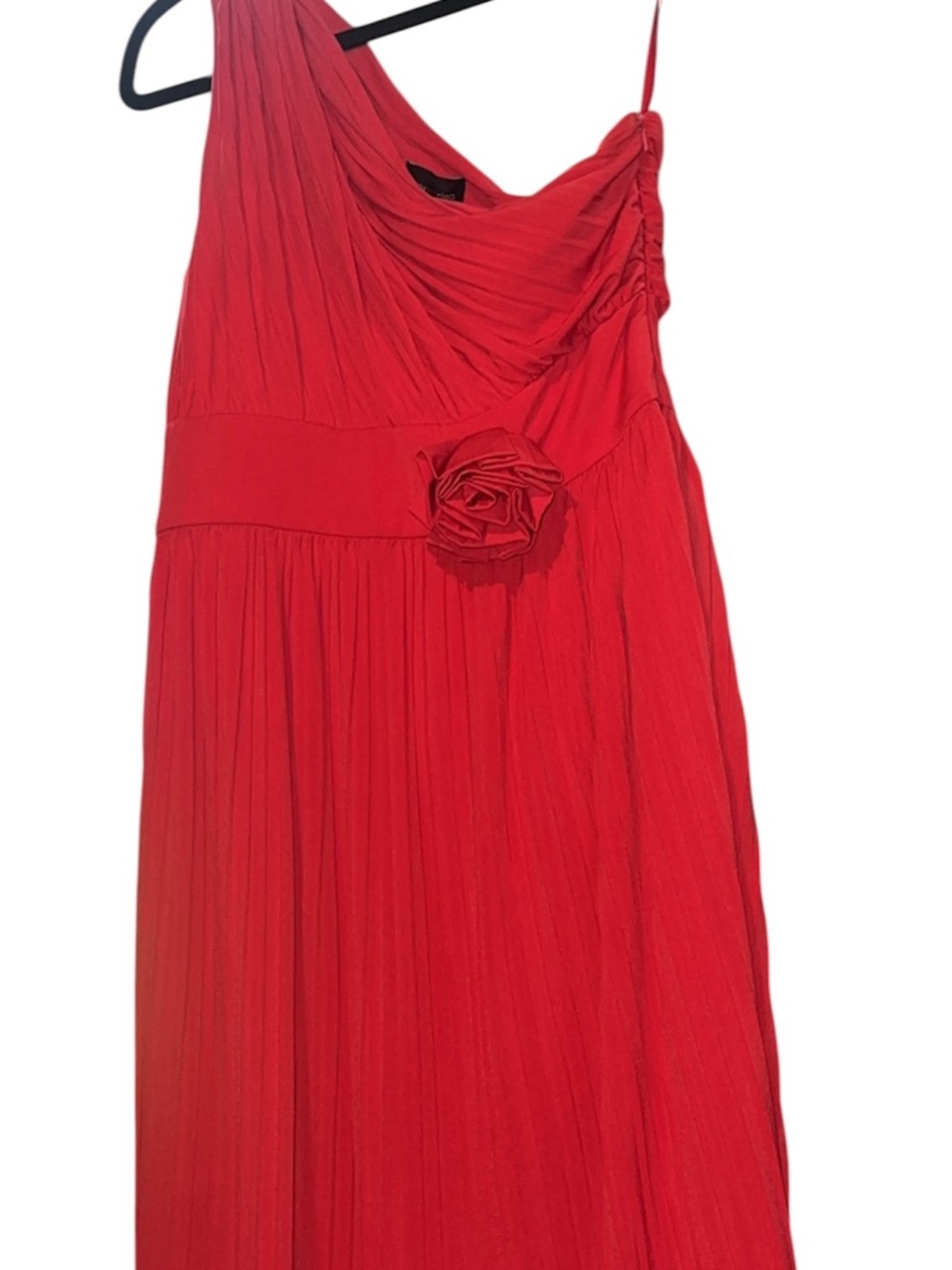 Max & Cleo Red  One-Shoulder Pleated Evening Dress with Rosette